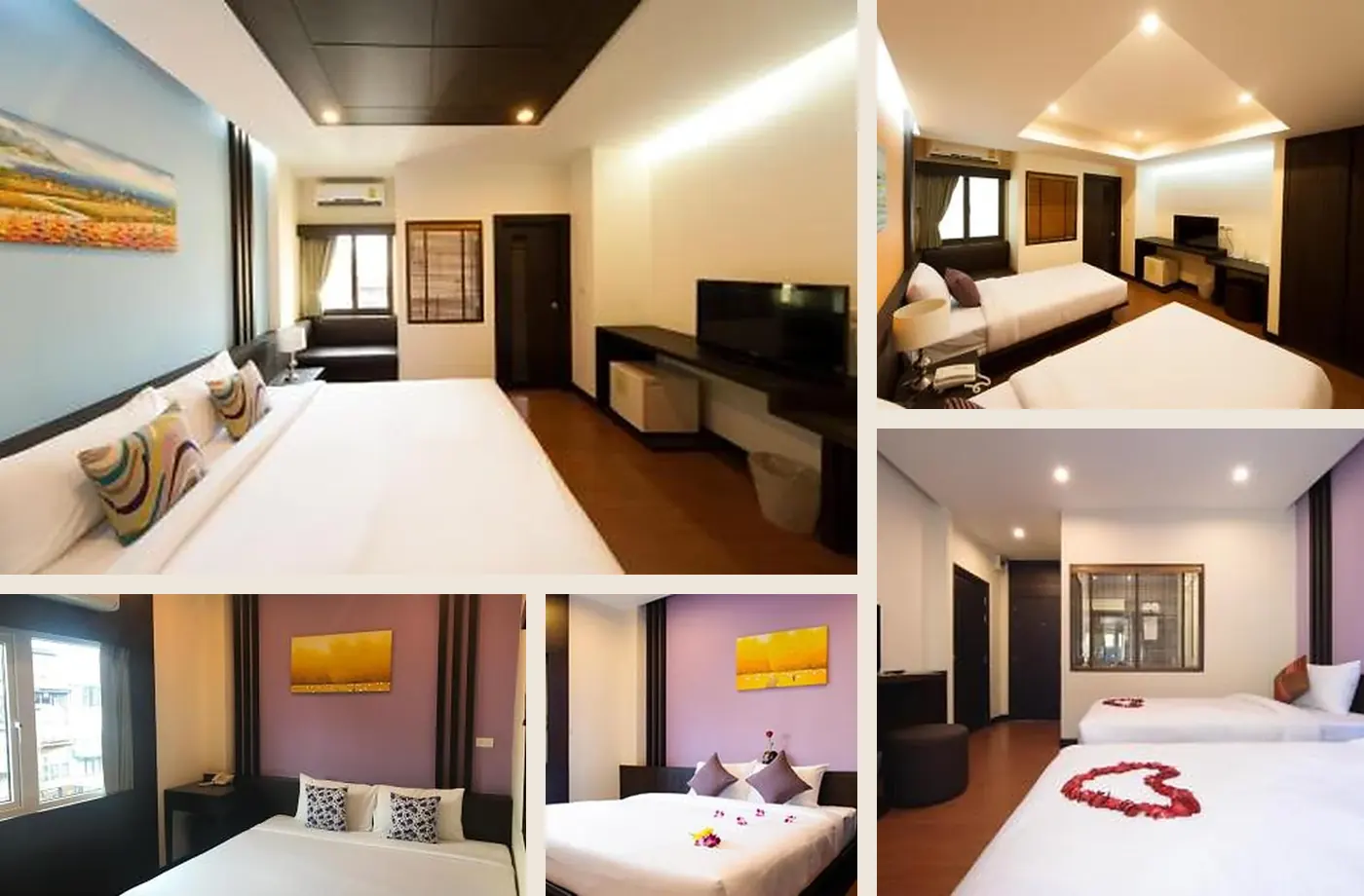 A collage of guest rooms at Tara Place Hotel Bangkok